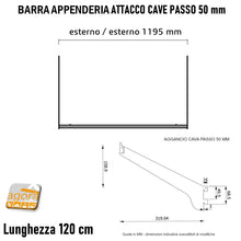 Carica l'immagine nel visualizzatore di Gallery, BARRA APPENDERIA X CAVETTATO P50 CROMO L120cm APPENDIABITI PORTA ABITI ATTREZZATURA ARREDO PARETE NEGOZIO staffe per vestiti