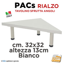Carica l'immagine nel visualizzatore di Gallery, rialzo per angoli sfrutta angolo cucina scrivania sala porta oggetti tavolino compatto con piedi regolabili bianco 32x32x13H vuoto 11cm