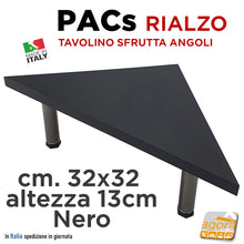 Carica l'immagine nel visualizzatore di Gallery, tavolino angolare legno nero design economico compatto rialzo sopralzo per oggetti per scrivania cucina tavoli monitor pc