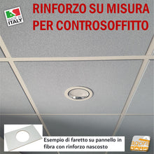 Carica l'immagine nel visualizzatore di Gallery, PANNELLINO INVISIBILE PER FISSAGGIO ANCORAGGIO CASSA FARO FARETTO SU CONTROSOFFITTO A PANNELLI 60X60 FIBRA ARMSTRONG KNAUF FORO DIAMETRO PERSONALIZZATO