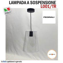 Carica l'immagine nel visualizzatore di Gallery, Lampada a sospensione dal design contemporaneo altissima qualità produzione Italiana PEDRALI modello L001S-TR schermo metacrilato trasparente con rosone Nero in dotazione e altezza regolabile. Attacco lampada E27 fino a 100W