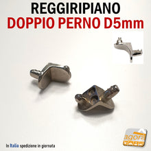 Carica l'immagine nel visualizzatore di Gallery, REGGIRIPIANO DOPPIO PERNO D5mm PER PANNELLO E RIPIANI IN LEGNO A SQUADRA REGGIMENSOLA REGGIRIPIANI PERNO D5 NICHELATO ZINCATO SATINATO