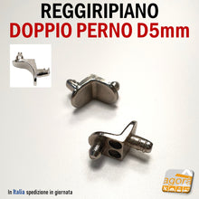 Carica l'immagine nel visualizzatore di Gallery, REGGIRIPIANO DOPPIO PERNO D5mm PER PANNELLO E RIPIANI IN LEGNO A SQUADRA REGGIMENSOLA REGGIRIPIANI PERNO D5