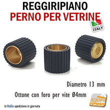 Carica l'immagine nel visualizzatore di Gallery, REGGIRIPIANO (PERNO) PER VETRINE E RIPIANI CON GOMMA DIAM.13X12 REGGIVETRO OTTONE NERO