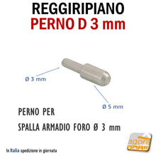 Carica l'immagine nel visualizzatore di Gallery, REGGIRIPIANO PERNO D3mm PER PANNELLO E RIPIANI IN LEGNO Ø3-5mm L17 NICHELATO PER SPALLA ARMADIO FORI 3MM SOSTEGNO SUPPORTO PER RIPIANI MENSOLE ZINCATO METALLICO ACCIAIO
