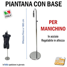 Carica l'immagine nel visualizzatore di Gallery, BASE PER MANICHINO BUSTO ALTEZZA REGOLABILE SUPPORTO COLLO D325 CROMATO basamento base basi staffa per manichini regolabile in altezza