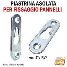 Carica l'immagine nel visualizzatore di Gallery, Piastrina Asolata Giunzione fissaggio pannelli a parete aggancio-sgancio invisibile supporto attaccaglia acciaio mm 47x15x2