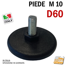 Carica l'immagine nel visualizzatore di Gallery, PIEDI PIEDINO REGOLABILE D60 FILETTATO M10x22MM IN PLASTICA NERA X TAVOLI TELAI D6CM