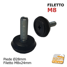 Carica l'immagine nel visualizzatore di Gallery, PIEDINO PIEDE PIEDI FILETTATI M8x24MM PLASTICA NERA D28x10 X MOBILI TELAI