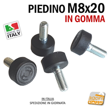 Carica l'immagine nel visualizzatore di Gallery, PIEDE PIEDINO FILETTATO M8X20MM IN GOMMA NERA D23X12MM TECNOPLASTICA ZINCATO SCIVOLO