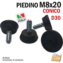 Carica l'immagine nel visualizzatore di Gallery, PIEDI PIEDE PIEDINO FILETTATO M8x20MM CONICO D30X12 PER MOBILI E TELAI 2020