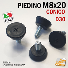 Carica l'immagine nel visualizzatore di Gallery, PIEDI PIEDE PIEDINO FILETTATO M8x20MM tronco CONICO D30X12 PER MOBILI E TELAI