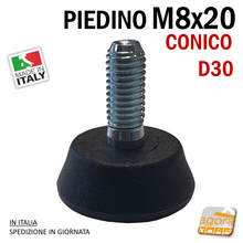 Carica l'immagine nel visualizzatore di Gallery, PIEDI PIEDE PIEDINO FILETTATO M8x20MM CONICO D30X12 PER MOBILI E TELAI