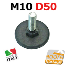 Carica l'immagine nel visualizzatore di Gallery, 4pz PIEDINO REGOLABILE D 50 FILETTATO M10x25MM IN PLASTICA NERA X TAVOLI E TELAI