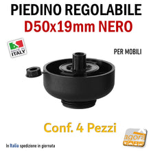 Load image into Gallery viewer, piede regolabile per mobili ufficio casa arredo uffici design tondo nero basso d5cm con perno veloce