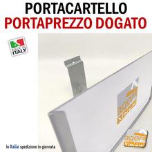 Carica l'immagine nel visualizzatore di Gallery, PORTA CARTELLO PORTAPREZZO DA PARETE ATTACCO DOGATO ARREDO NEGOZI GRIGIO GF PORTA CARTELLONI