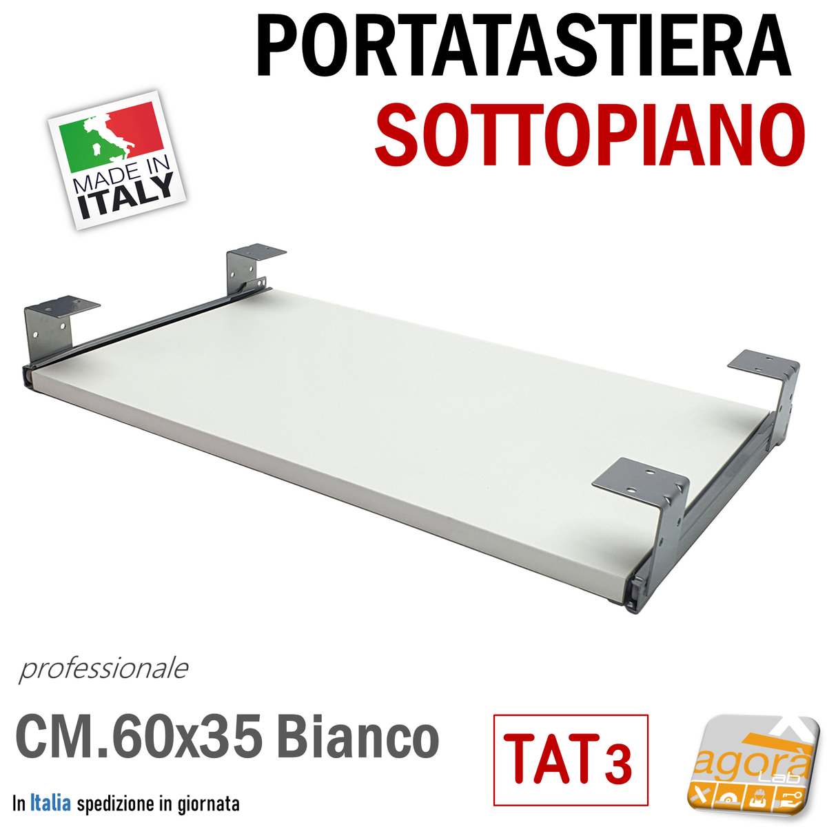 Porta Tastiera Estraibile Sottoscrivania Con Piattaforma Mouse Girevole 360° – Regolabile In Altezza, ABS Nero/bianco
