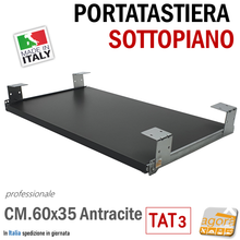 Carica l'immagine nel visualizzatore di Gallery, Portatastiera sottopiano aggiuntiva piano estraibile per pc tastiera scrivania tavolo magazzino bancone 60x35cm antracite e su misura per mobili scrivanie magazzini e negozi