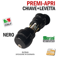Carica l'immagine nel visualizzatore di Gallery, SERRATURA PORTA PREMI-APRI CON CHIAVE MERONI TB-60 E60 NERO 13 NE INGRESSO UFFICIO KIT CON LEVETTA