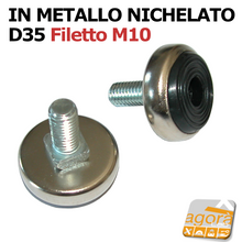 Load image into Gallery viewer, PIEDE PIEDINO FILETTATO M10X20MM NICHELATO IN GOMMA D35 PER MOBILI E TELAI