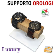 Carica l'immagine nel visualizzatore di Gallery, Stand per orologi e bracciali da tavolo comodino piano banco con base lusso pregiato design legno inox
