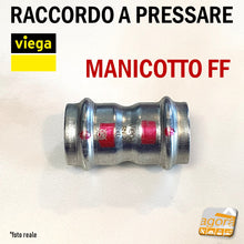 Carica l'immagine nel visualizzatore di Gallery, Raccordo Idraulico a pressare pinzare VIEGA PRESTABO Press-Fitting Acciaio O-Ring Manicotto con Battente battuta FF Femmina Femmina Rosso Modello 1115 foto