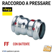 Carica l'immagine nel visualizzatore di Gallery, Raccordo Idraulico a pressare pinzare VIEGA PRESTABO Press-Fitting Acciaio O-Ring Manicotto con Battente battuta FF Femmina Femmina Rosso Modello 1115