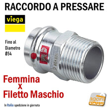 Carica l'immagine nel visualizzatore di Gallery, PRESTABO VIEGA RACCORDO A PRESSARE MANICOTTO FxFIL.M Maschio 1111 DIAMETRO Ø15-18-22-28-35-42-54 Press Fitting di altissima qualità per impianti industriali idraulici Filettato