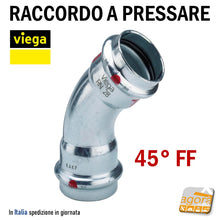 Carica l'immagine nel visualizzatore di Gallery, Raccordo Idraulico a pressare pinzare VIEGA PRESTABO Press-Fitting Acciaio O-Ring Curva 45 gradi FF Femmina Femmina Rosso Modello 1126