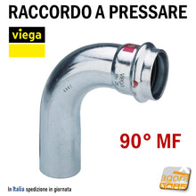 Carica l'immagine nel visualizzatore di Gallery, Raccordo Idraulico a pressare pinzare VIEGA PRESTABO Press-Fitting Acciaio O-Ring Curva 90 gradi MF maschio Femmina Rosso