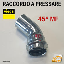Carica l'immagine nel visualizzatore di Gallery, Raccordo Idraulico a pressare pinzare VIEGA PRESTABO Press-Fitting Acciaio O-Ring Curva 45 gradi MF Maschio Femmina Rosso Mod 1126.1 foto