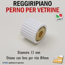 Carica l'immagine nel visualizzatore di Gallery, REGGIRIPIANO PERNO PER VETRINE E RIPIANI CON GOMMA DIAM.13X12 REGGIVETRO OTTONE BIANCO SUPPORTO ROTONDO BUSSOLOTTO PER VETRO CON FORO PER VITE