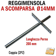 Carica l'immagine nel visualizzatore di Gallery, 2pz REGGIMENSOLA A SCOMPARSA REGGIRIPIANO INVISIBILE STAFFA SUPPORTO PER RIPIANI DIAMETRO 14MM lunghezza 20cm 200mm molto lungo molto grande robusto