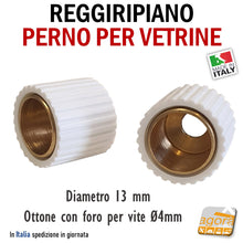 Carica l'immagine nel visualizzatore di Gallery, REGGIRIPIANO PERNO PER VETRINE E RIPIANI CON GOMMA DIAM.13X12 REGGIVETRO OTTONE BIANCO SUPPORTO ROTONDO BUSSOLOTTO PER VETRO GOMMA BIANCA