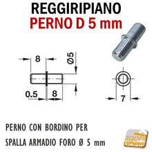 Carica l'immagine nel visualizzatore di Gallery, REGGIRIPIANO PERNO D 5 mm PER PANNELLO E RIPIANI IN LEGNO Ø5mm CON BORDINO diametro 5mm lunghezza 16mm zincato nichelato sostegno supporto per mensole ripiani mobili ripiani cucina camera sala nuovo