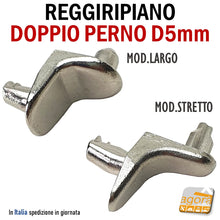 Carica l'immagine nel visualizzatore di Gallery, PERNO perni reggiripiano reggimensola per ripiani pannelli armadio a doppio perno stretto largo in zama metallo doppio forellino d5mm