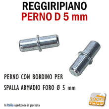 Carica l'immagine nel visualizzatore di Gallery, REGGIRIPIANO PERNO D 5 mm PER PANNELLO E RIPIANI IN LEGNO Ø5mm CON BORDINO diametro 5mm lunghezza 16mm zincato nichelato sostegno supporto per mensole ripiani mobili ripiani cucina camera sala