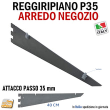 Carica l'immagine nel visualizzatore di Gallery, REGGIRIPIANO MENSOLA ATTACCO CAVETTATO P35 GRIGIO SCURO 40CM ATTREZZATURA PARETE NEGOZIO 400MM REGGIMENSOLA SUPPORTO STAFFA RIPIANI PIANI PER NEGOZI ATTACCO CAVA CAVETTATO