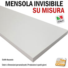 Carica l'immagine nel visualizzatore di Gallery, piani in legno ben rifiniti per ripiani casa MENSOLA SU MISURA SUPPORTI INVISIBILI STAFFE NASCOSTE PRODUZIONE AL CM. Mensole personalizzate con reggimensola a scomparsa nascosti invisibili