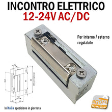 Carica l'immagine nel visualizzatore di Gallery, Riscontro ELETTRICO di sicurezza incontro da interno-esterno 10-24V AC/DC mm 68x21x28 Incontro elettrificato elettronico 70x21 compatto senza perno centrale