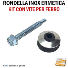 Carica l'immagine nel visualizzatore di Gallery, RONDELLA ERMETICA INOX D25 CON VITE PER METALLO TE 6X50MM AUTOPERFORANTE KIT 10 PEZZI VITI 6,3X50 ACCIAIO PUNTA AUTOFORANTE PER TETTI FISSAGGIO COPERTURE PER ESTERNI