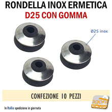 Carica l'immagine nel visualizzatore di Gallery, RONDELLA ERMETICA INOX D25 GUARNIZIONE GOMMA COPERTURA TETTI FISSAGGIO POLICARBONATO KIT 10 PEZZI rondelle ermetiche con guarnizione in gomma morbida per fissaggio coperture dei tetti in lamiera in policarbonato in acciaio