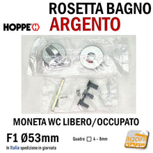 Carica l'immagine nel visualizzatore di Gallery, ROSETTA PORTA BOCCHETTA LIBERO-OCCUPATO WC X BAGNO SICUREZZA BAMBINI HOPPE ARGENTO D53 F1 CROMO OPACO con segnalazione se il bagno è occupato