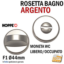 Carica l'immagine nel visualizzatore di Gallery, ROSETTA PORTA BOCCHETTA LIBERO-OCCUPATO WC BAGNO SICUREZZA BAMBINI HOPPE ARGENTO F1 44 guarnitura porte