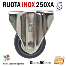 Carica l'immagine nel visualizzatore di Gallery, RUOTA INOX AISI304 AVO 250XA CON PIASTRA 60x60 GRIGIA ANTITRACCIA D50mm RUOTE YATCH