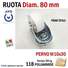 Carica l'immagine nel visualizzatore di Gallery, ruota girevole piroettante acciaio e poliammide bianca teflon robusta avo