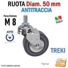 Carica l'immagine nel visualizzatore di Gallery, RUOTE GIREVOLI DIAMETRO D 50 MM D 5 CM CON PERNO FILETTATO FILETTO METRICO M 8 X15 CROMATA GRIGIO ANTITRACCIA ANTIMACCHIA AVO TREKI 220CBISB RUOTE 8018793134743 RUOTA ARREDAMENTO PICCOLE PER ALBERCGHI HOTEL RISTORANTI OSPEDALIERO RUOTE CARRELLO