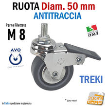 Carica l'immagine nel visualizzatore di Gallery, RUOTA GIREVOLE DIAMETRO D 50 MM D 5 CM CON PERNO FILETTATO FILETTO METRICO M 8 X15 CROMATA GRIGIO ANTITRACCIA ANTIMACCHIA AVO TREKI 220CBISB RUOTE 8018793134743 RUOTE ARREDAMENTO PICCOLE PER ALBERCGHI HOTEL RISTORANTI OSPEDALIERO PER CARRELLI