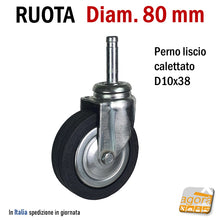 Carica l'immagine nel visualizzatore di Gallery, ruota in gomma girevole con perno liscio in metallo per ricambio su tubo rotondo