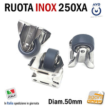 Carica l'immagine nel visualizzatore di Gallery, ruote corpo acciaio inox aisi 304 per ambienti marini medici ospedalieri barche piastra fissa diametro 5cm 50mm piccola grigia antimacchia antifilo antitraccia avo originale 250xa